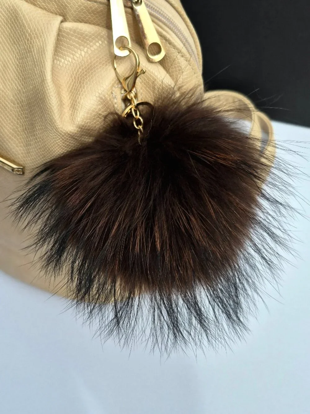 Real Raccon Fur Pom Pom Key chain | Fluffy Bag Charm Accessory